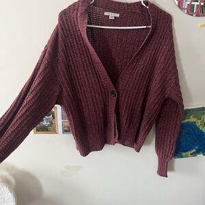 AMERICAN EAGLE Cozy Burgundy Knit Cardigan Sweater